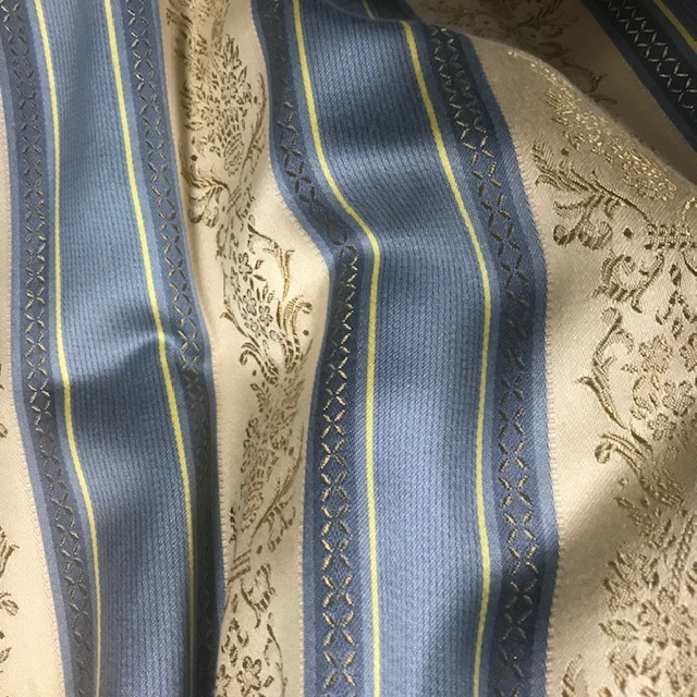 CURTAIN, Pair Blue Gold Regency Stripe